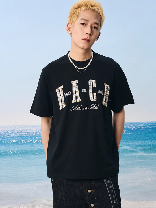 Harsh and Cruel Pearl Plaid Patch Embroidery Tee | Face 3 Face