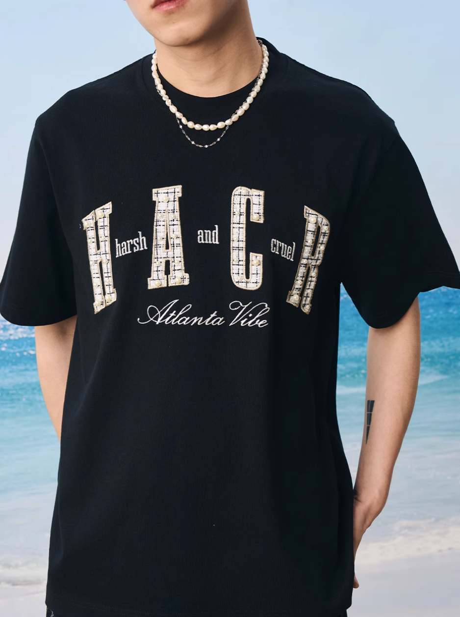Harsh and Cruel Pearl Plaid Patch Embroidery Tee | Face 3 Face