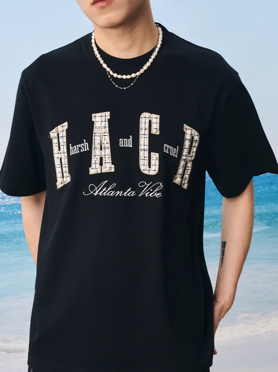 Harsh and Cruel Pearl Plaid Patch Embroidery Tee | Face 3 Face