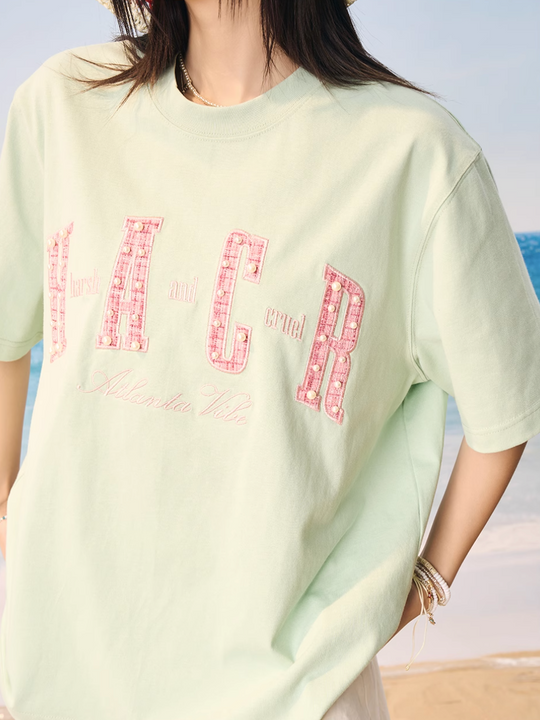 Harsh and Cruel Pearl Plaid Patch Embroidery Tee | Face 3 Face