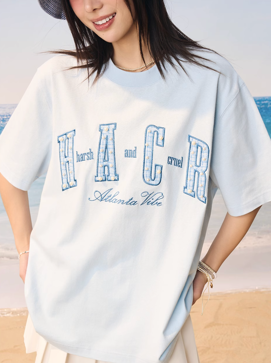 Harsh and Cruel Pearl Plaid Patch Embroidery Tee | Face 3 Face