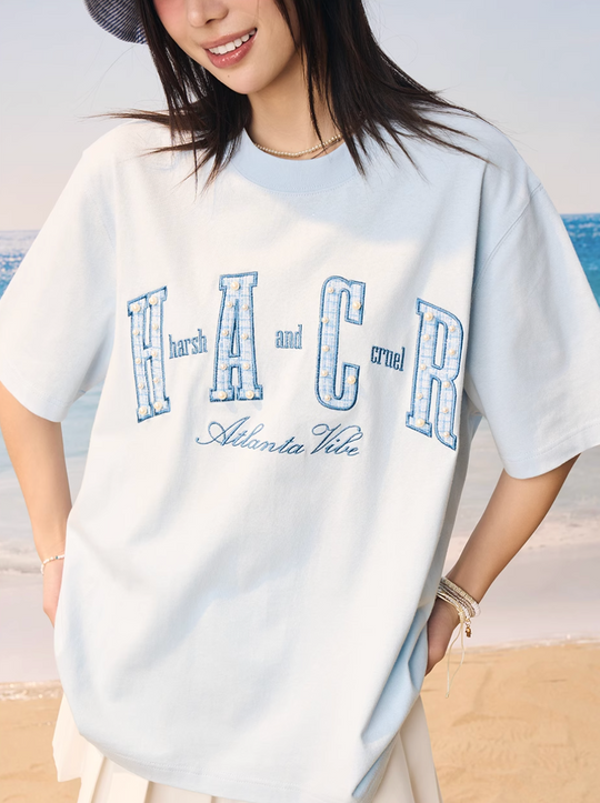 Harsh and Cruel Pearl Plaid Patch Embroidery Tee | Face 3 Face
