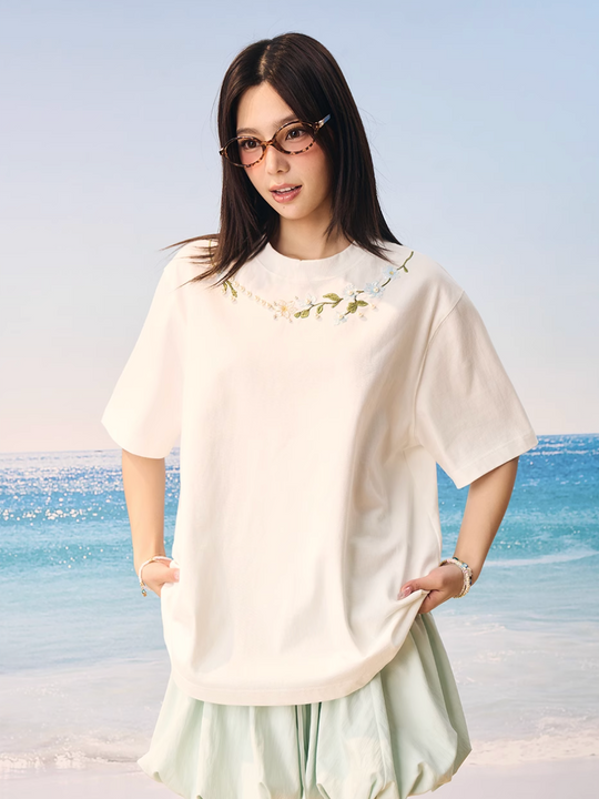 Harsh and Cruel Botanical Pearl Embroidery Tee | Face 3 Face