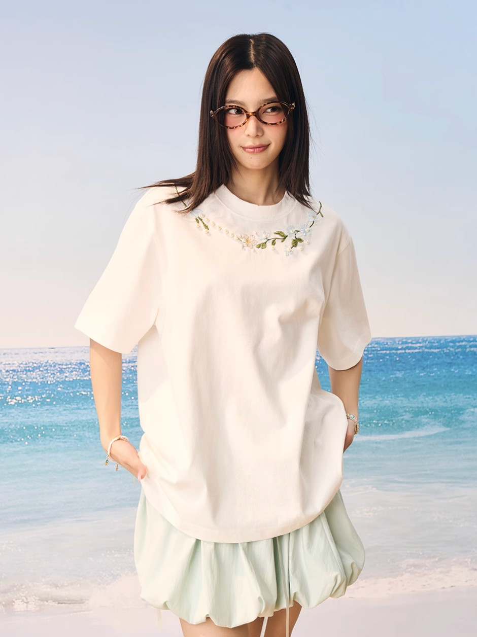 Harsh and Cruel Botanical Pearl Embroidery Tee | Face 3 Face