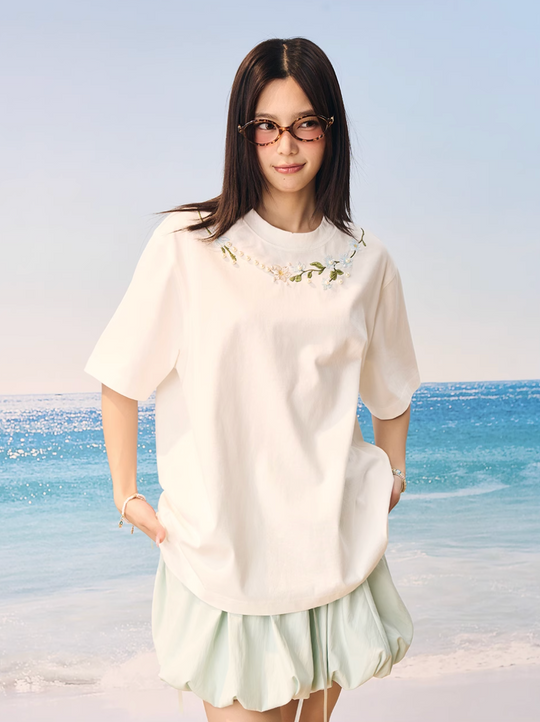 Harsh and Cruel Botanical Pearl Embroidery Tee | Face 3 Face