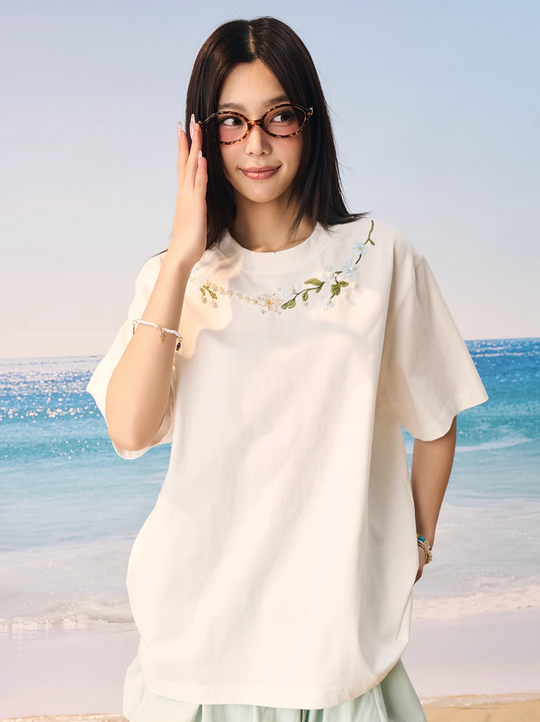 Harsh and Cruel Botanical Pearl Embroidery Tee | Face 3 Face