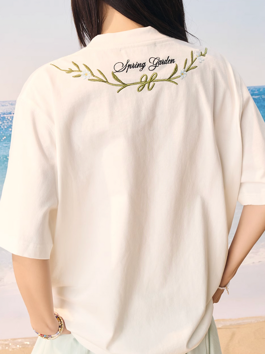 Harsh and Cruel Botanical Pearl Embroidery Tee | Face 3 Face