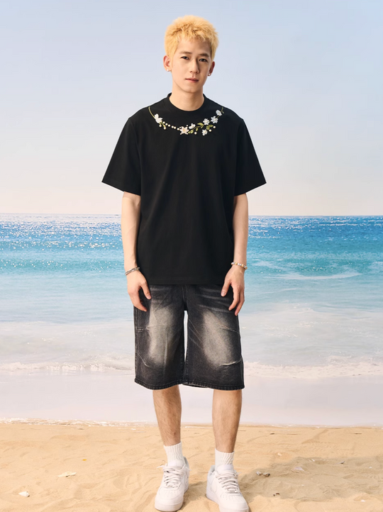 Harsh and Cruel Botanical Pearl Embroidery Tee | Face 3 Face