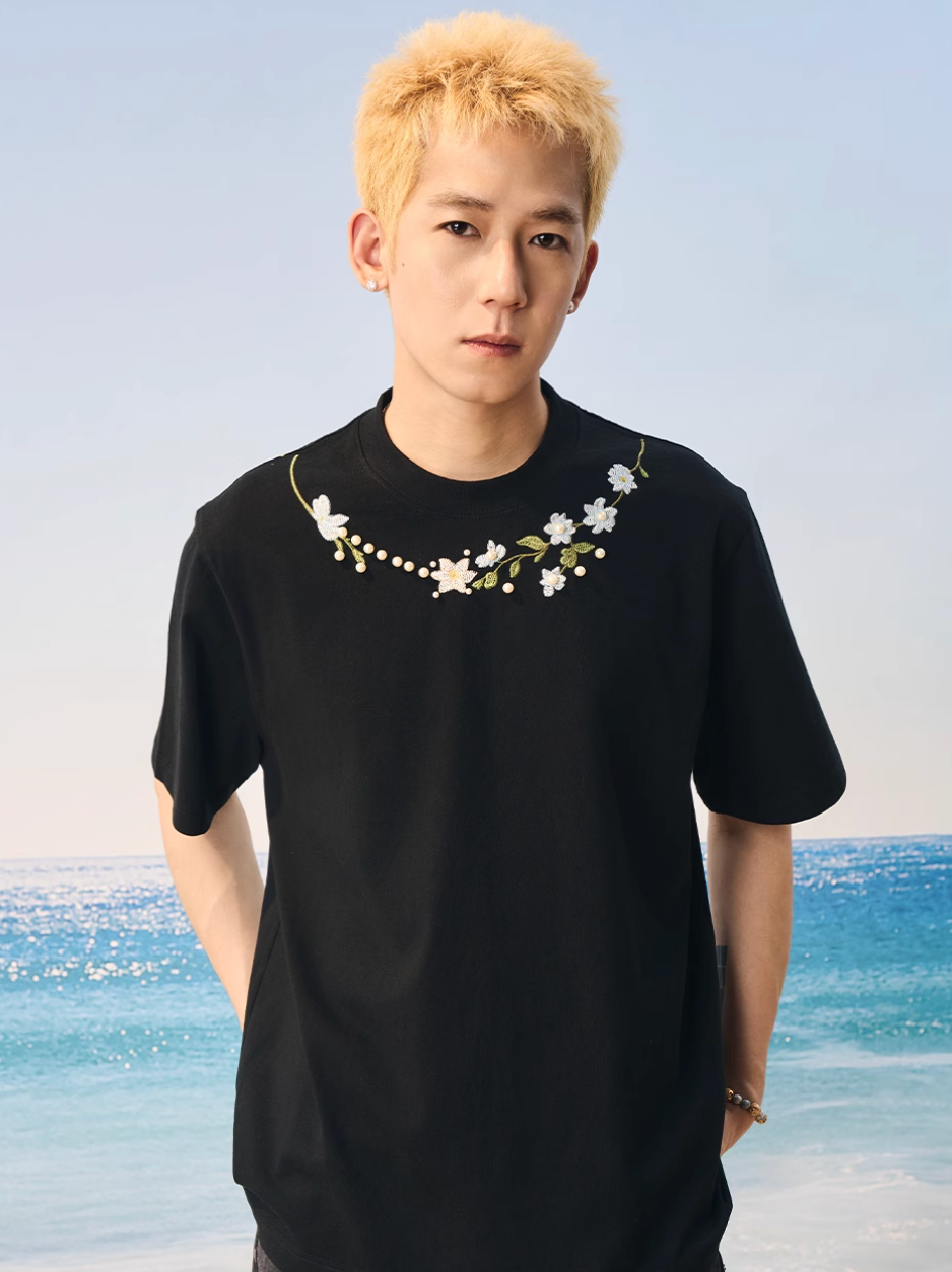 Harsh and Cruel Botanical Pearl Embroidery Tee | Face 3 Face