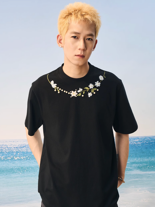 Harsh and Cruel Botanical Pearl Embroidery Tee | Face 3 Face