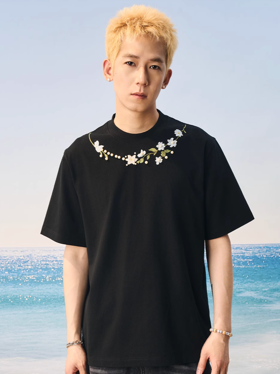 Harsh and Cruel Botanical Pearl Embroidery Tee | Face 3 Face