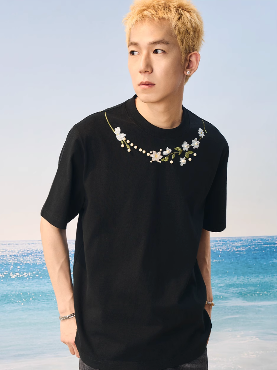 Harsh and Cruel Botanical Pearl Embroidery Tee | Face 3 Face