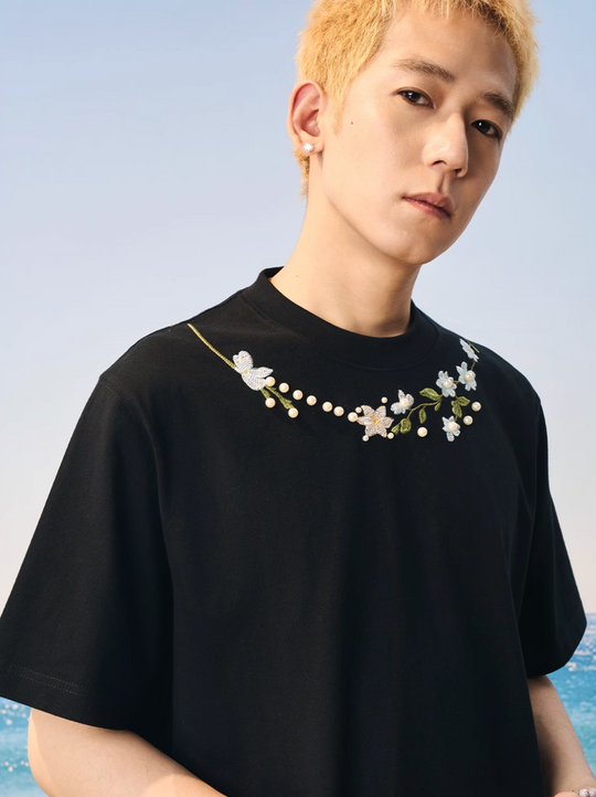 Harsh and Cruel Botanical Pearl Embroidery Tee | Face 3 Face