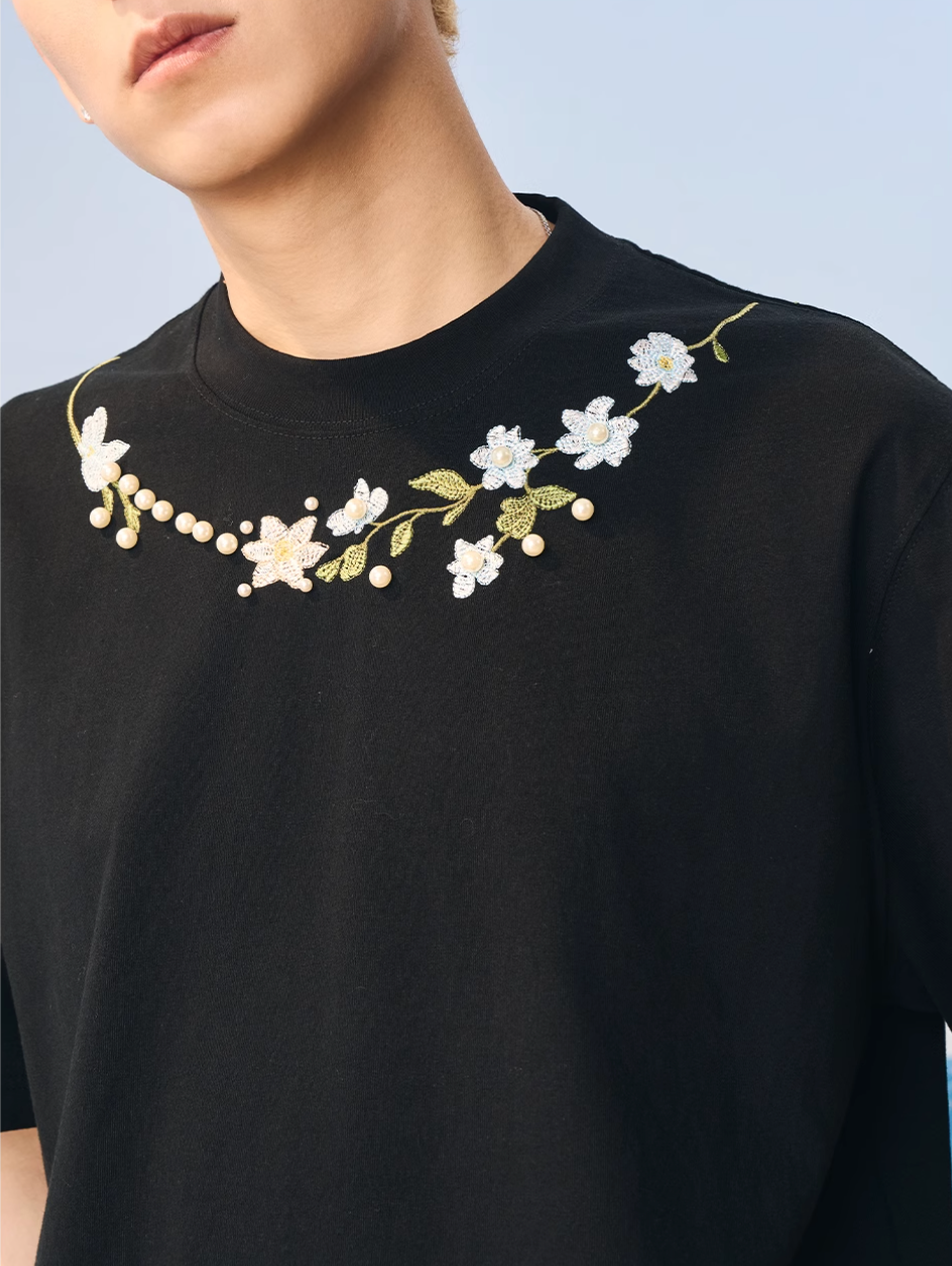 Harsh and Cruel Botanical Pearl Embroidery Tee | Face 3 Face