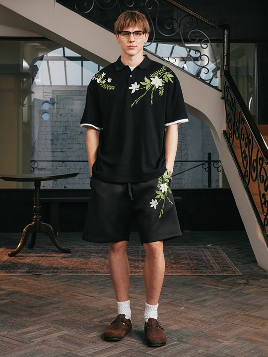 Harsh and Cruel Botanical Embroidered Sweat Shorts | Face 3 Face