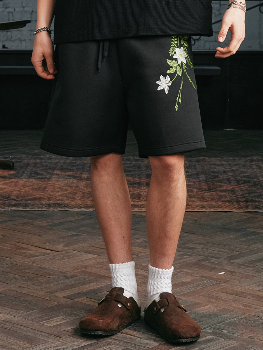 Harsh and Cruel Botanical Embroidered Sweat Shorts | Face 3 Face