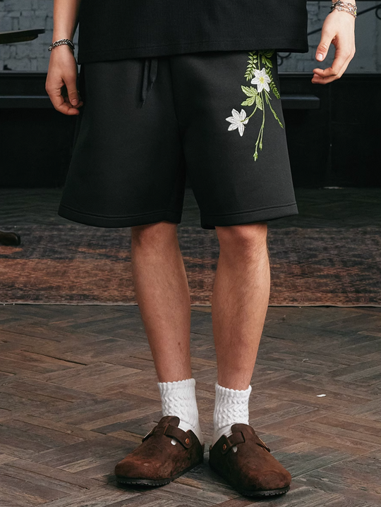 Harsh and Cruel Botanical Embroidered Sweat Shorts | Face 3 Face