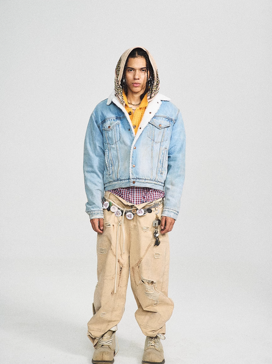 STEEPC Sherpa Lined Washed Denim Jacket | Face 3 Face