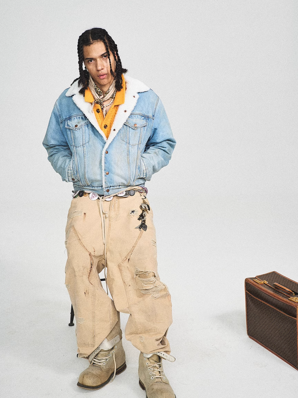 STEEPC Sherpa Lined Washed Denim Jacket | Face 3 Face