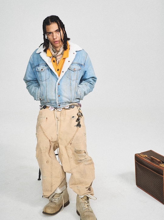 STEEPC Sherpa Lined Washed Denim Jacket | Face 3 Face