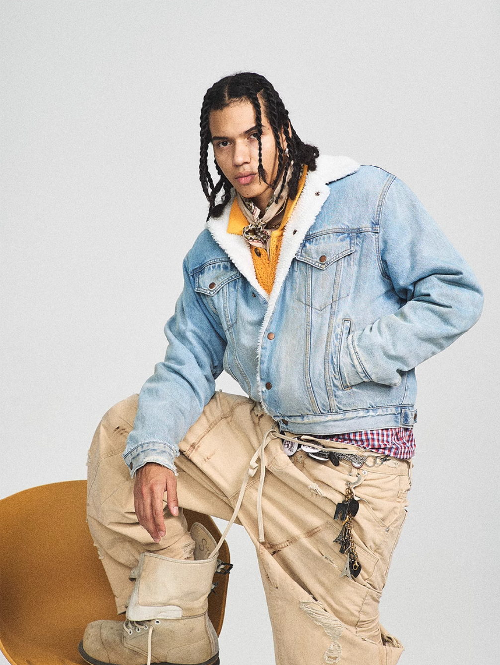 STEEPC Sherpa Lined Washed Denim Jacket | Face 3 Face