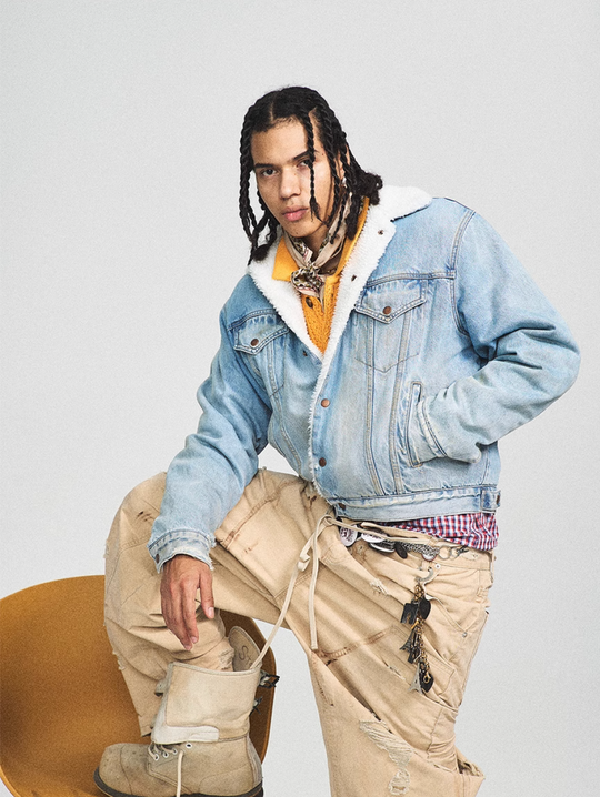 STEEPC Sherpa Lined Washed Denim Jacket | Face 3 Face