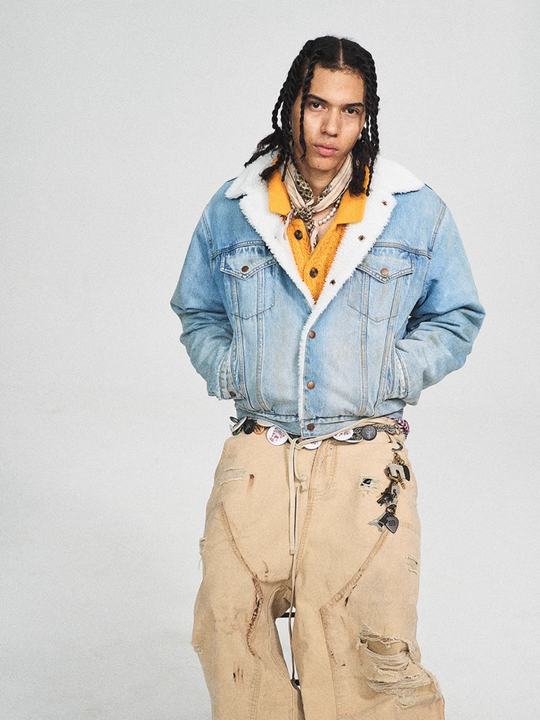 STEEPC Sherpa Lined Washed Denim Jacket | Face 3 Face