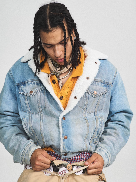 STEEPC Sherpa Lined Washed Denim Jacket | Face 3 Face