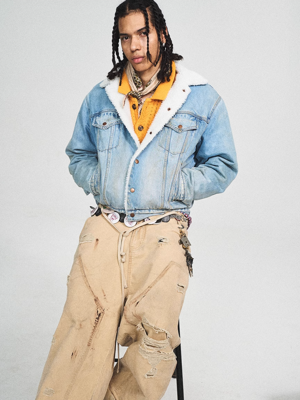 STEEPC Sherpa Lined Washed Denim Jacket | Face 3 Face