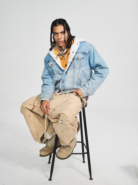 STEEPC Sherpa Lined Washed Denim Jacket | Face 3 Face