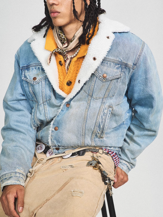 STEEPC Sherpa Lined Washed Denim Jacket | Face 3 Face