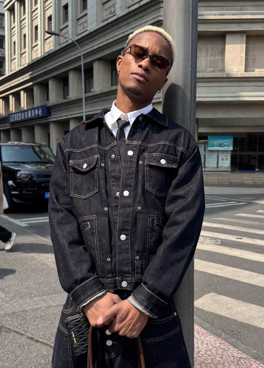 STEEPC Stitched Detail Denim Jacket | Face 3 Face