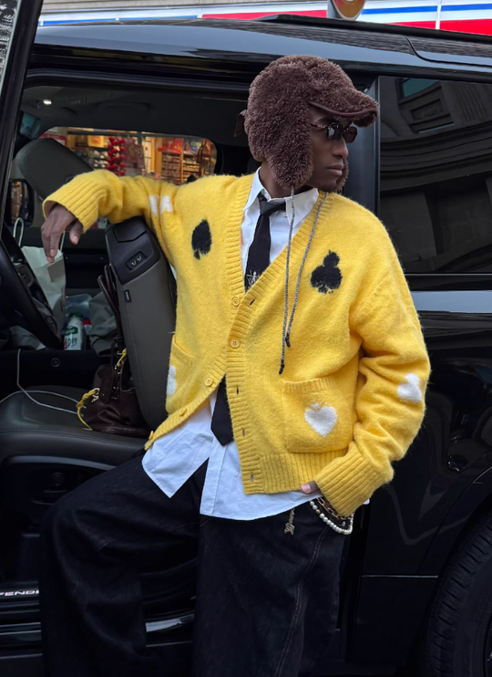 STEEPC Card Suits Wool Blend Knit Cardigan | Face 3 Face