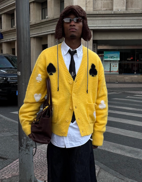 STEEPC Card Suits Wool Blend Knit Cardigan | Face 3 Face