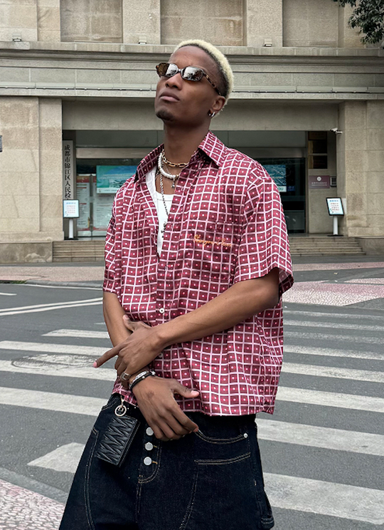 STEEPC Plaid Boxy Wide Short Sleeve Shirt | Face 3 Face