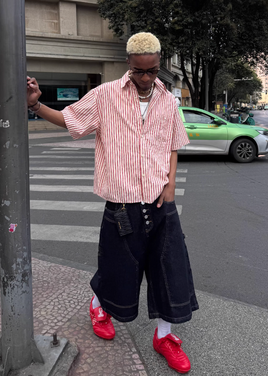 STEEPC Striped Boxy Wide Short Sleeve Shirt | Face 3 Face