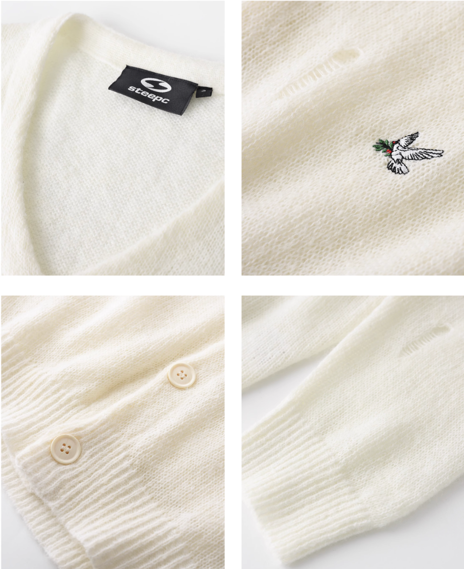 STEEPC Distressed Embroidered Wool Blend Knit Cardigan | Face 3 Face