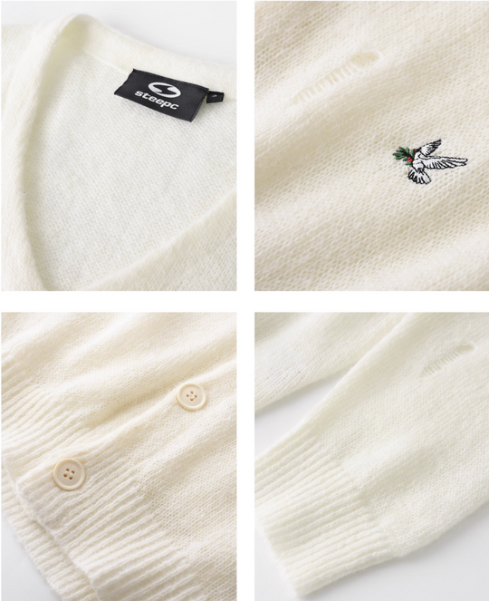 STEEPC Distressed Embroidered Wool Blend Knit Cardigan | Face 3 Face