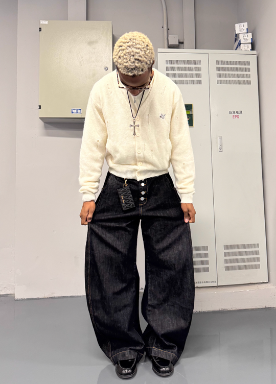 STEEPC Distressed Embroidered Wool Blend Knit Cardigan | Face 3 Face