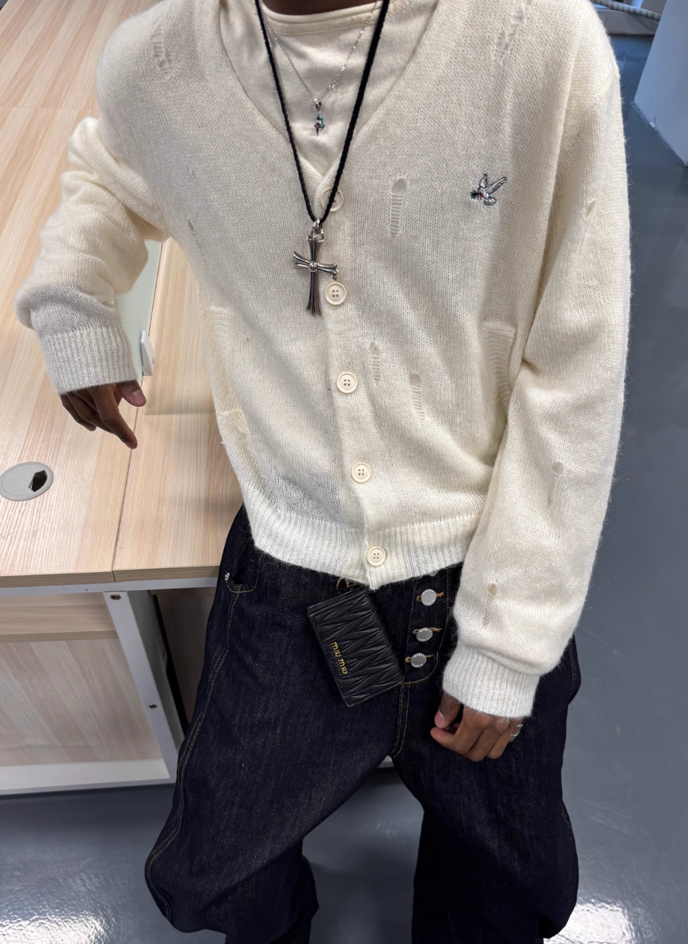 STEEPC Distressed Embroidered Wool Blend Knit Cardigan | Face 3 Face