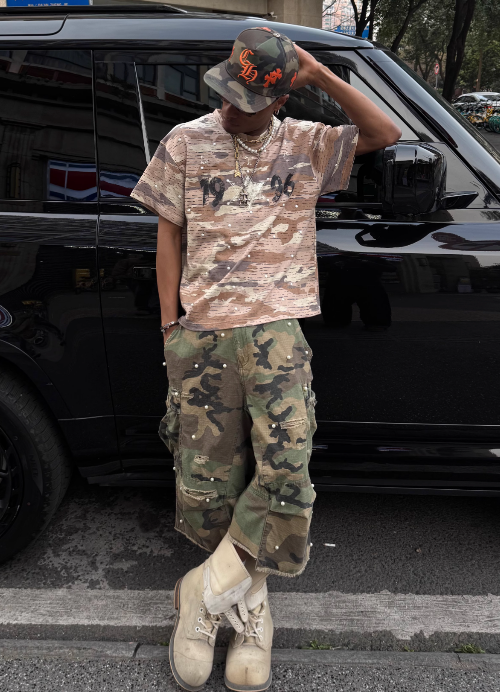 STEEPC Aged Desert Camo Pearl Embellished Print Tee | Face 3 Face