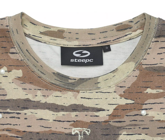 STEEPC Aged Desert Camo Pearl Embellished Print Tee | Face 3 Face
