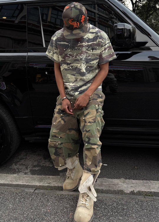 STEEPC Aged Forest Camo Pearl Embellished Print Tee | Face 3 Face