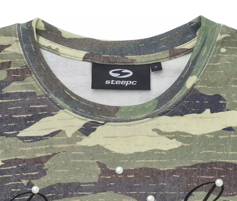 STEEPC Aged Forest Camo Pearl Embellished Print Tee | Face 3 Face