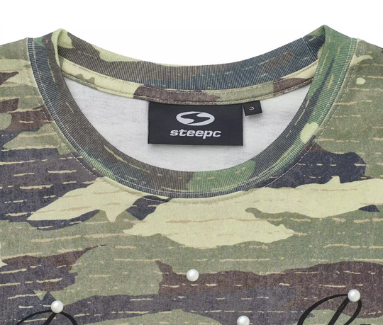 STEEPC Aged Forest Camo Pearl Embellished Print Tee | Face 3 Face