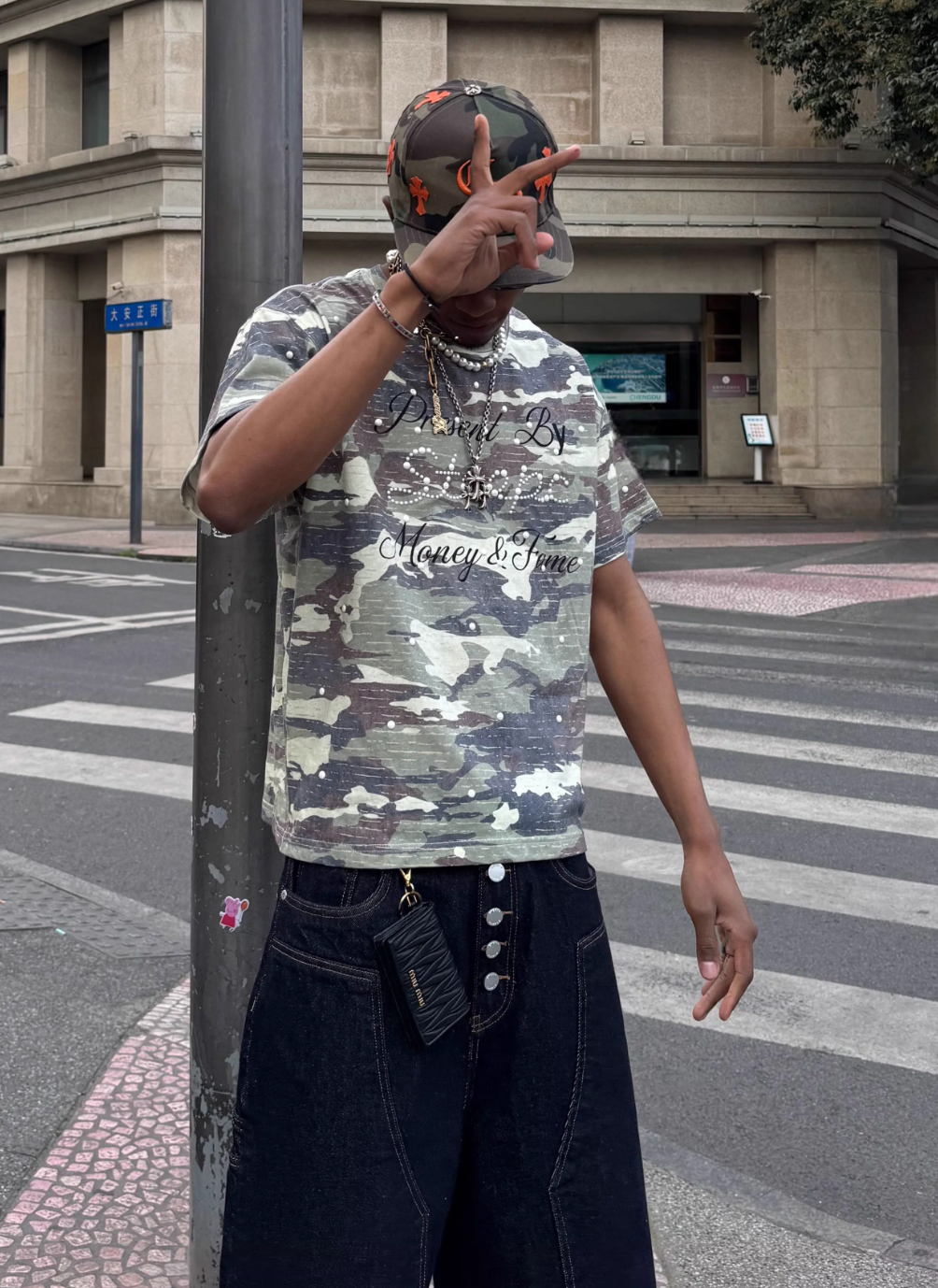 STEEPC Aged Forest Camo Pearl Embellished Print Tee | Face 3 Face