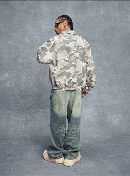 1807 Textured Leather Patchwork Camo Coach Jacket | Face 3 Face