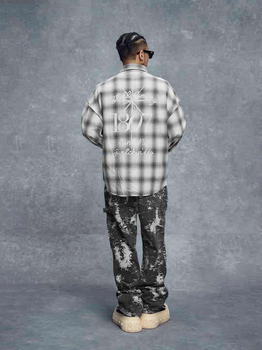 1807 Plaid Distressed Long Sleeve Shirt | Face 3 Face