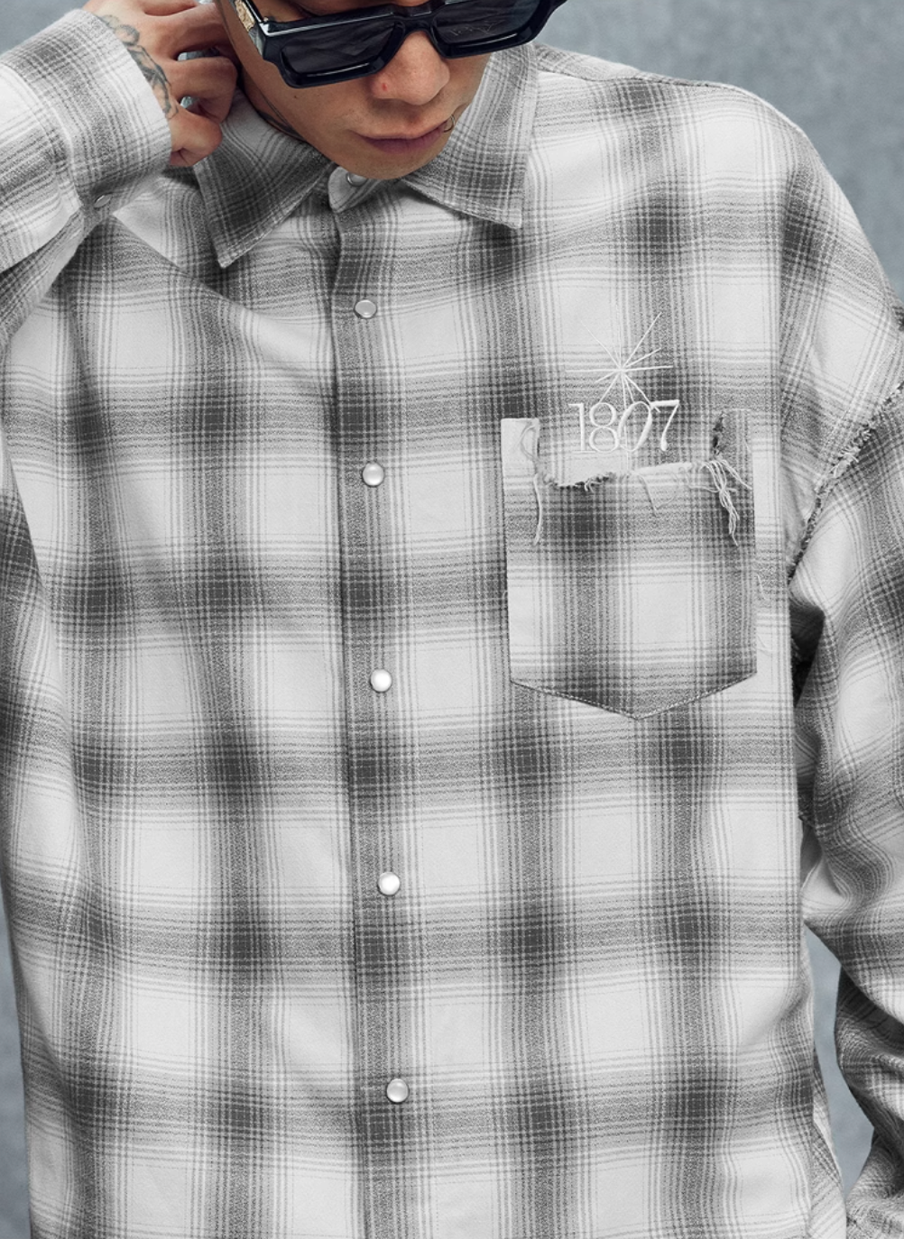 1807 Plaid Distressed Long Sleeve Shirt | Face 3 Face