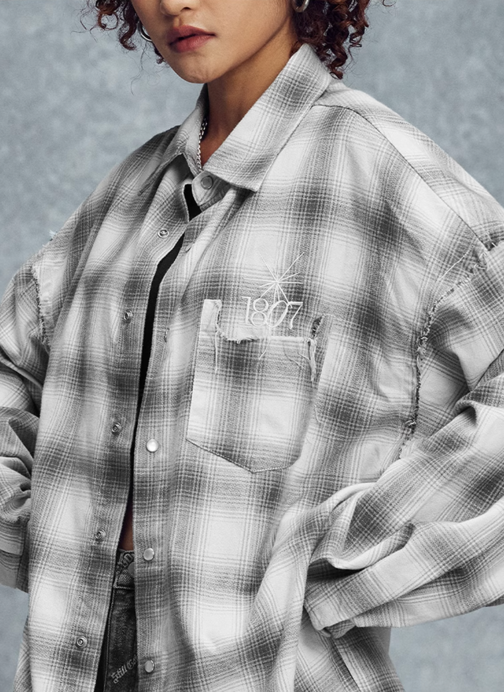1807 Plaid Distressed Long Sleeve Shirt | Face 3 Face